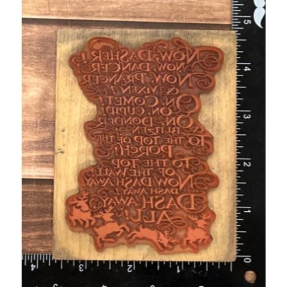 1995 PSX K-1660 NOW DASHER NOW DANCER CHRISTMAS REINDEER WOOD MOUNT RUBBER STAMP - Picture 2 of 6